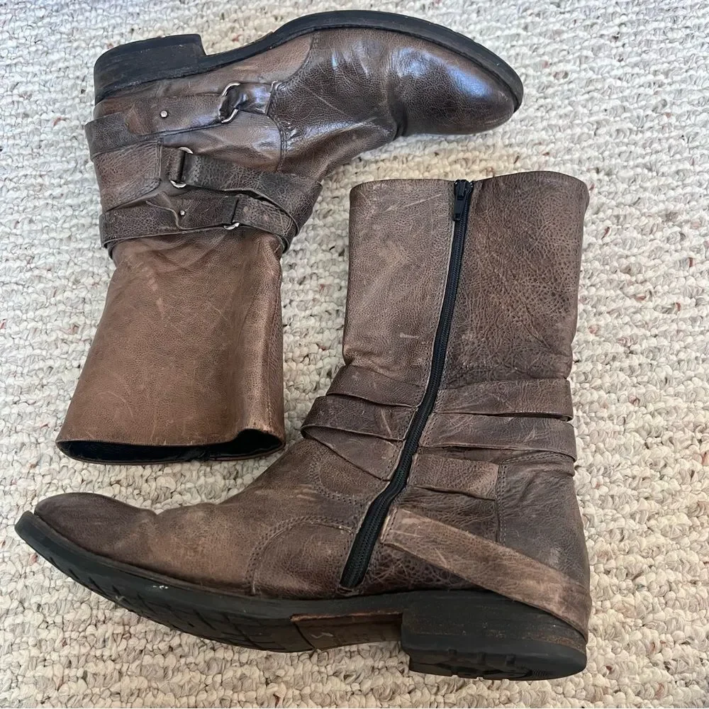 Vera Wang Lavender Label Kippy Leather Moto Mid Boot Distressed
